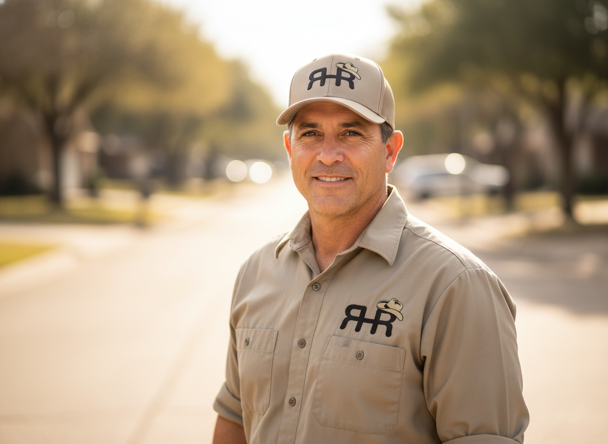 Professional roofer from Ranch Hand Roofing with genuine smile